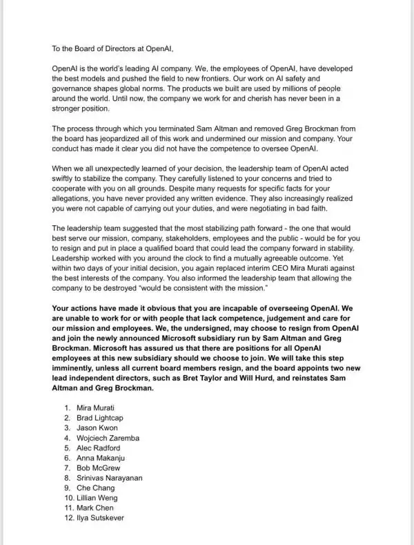OpenAI lettera