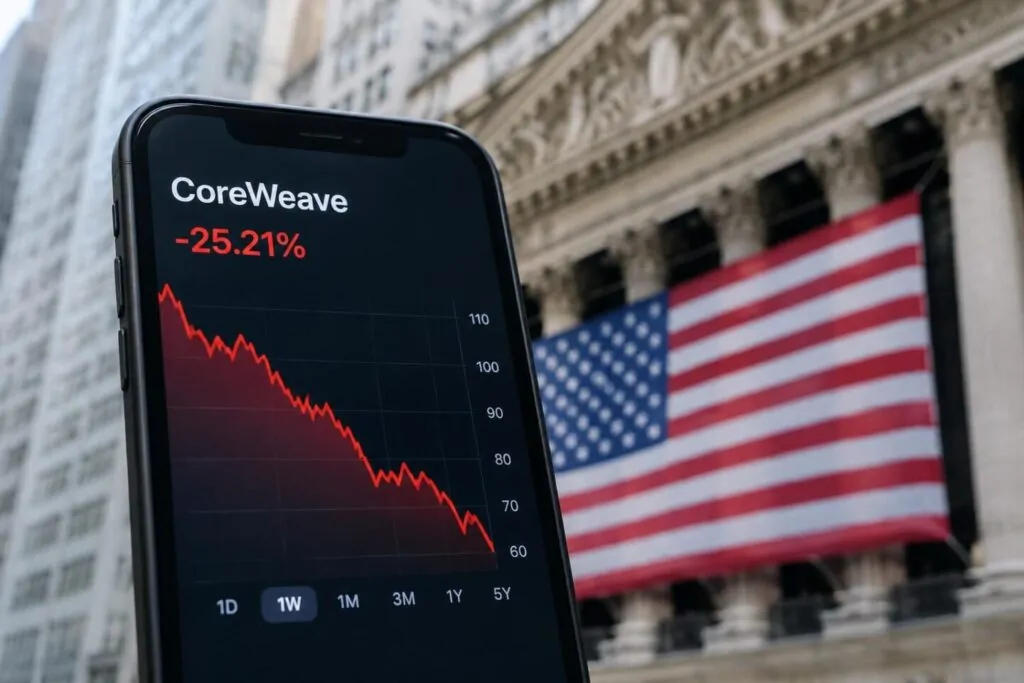 CoreWeave perde il 25% in una settimana e trascina i titoli AI a Wall Street